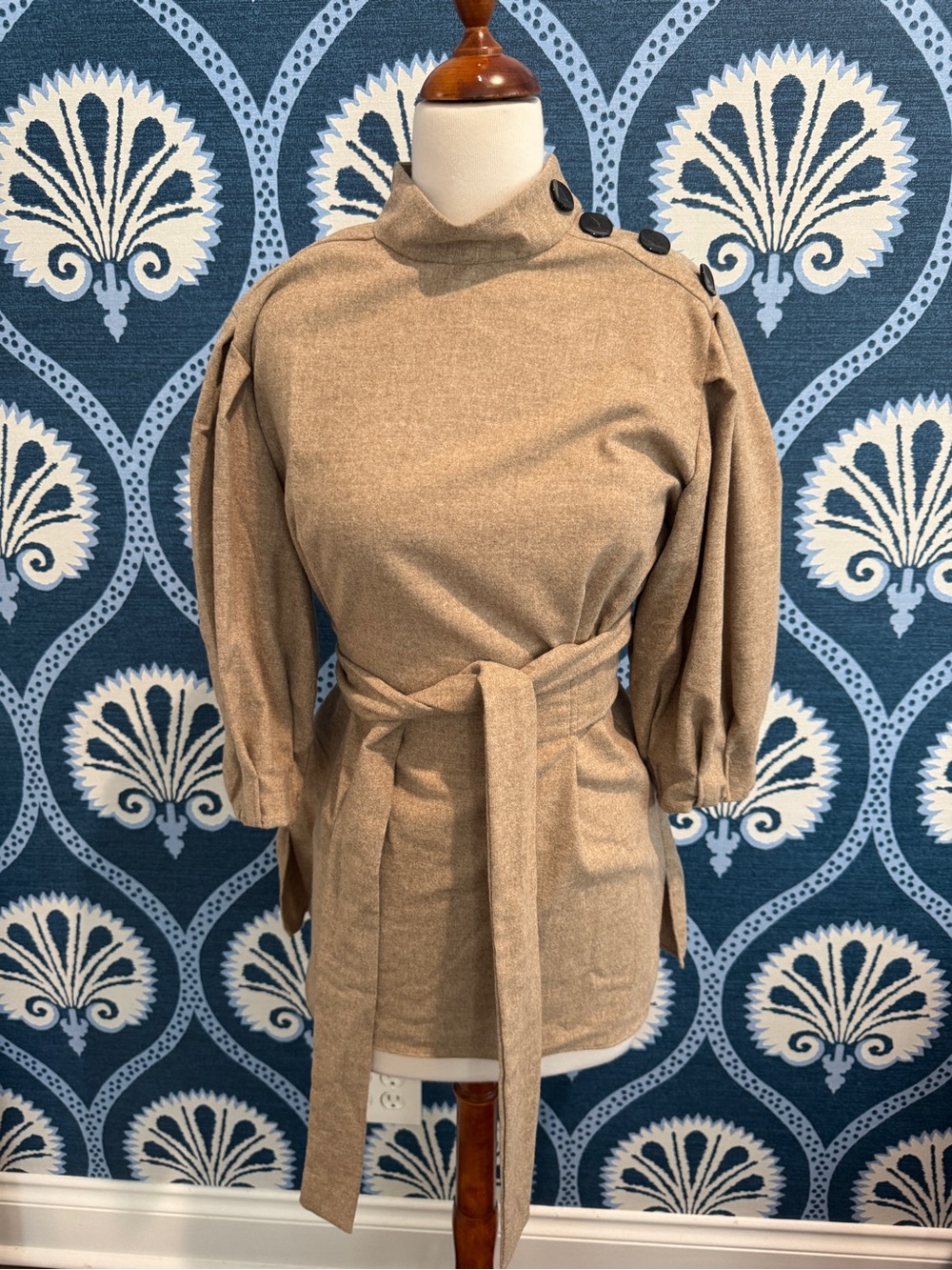 Zara Camel Tan Belted Tunic with Shoulder Buttons